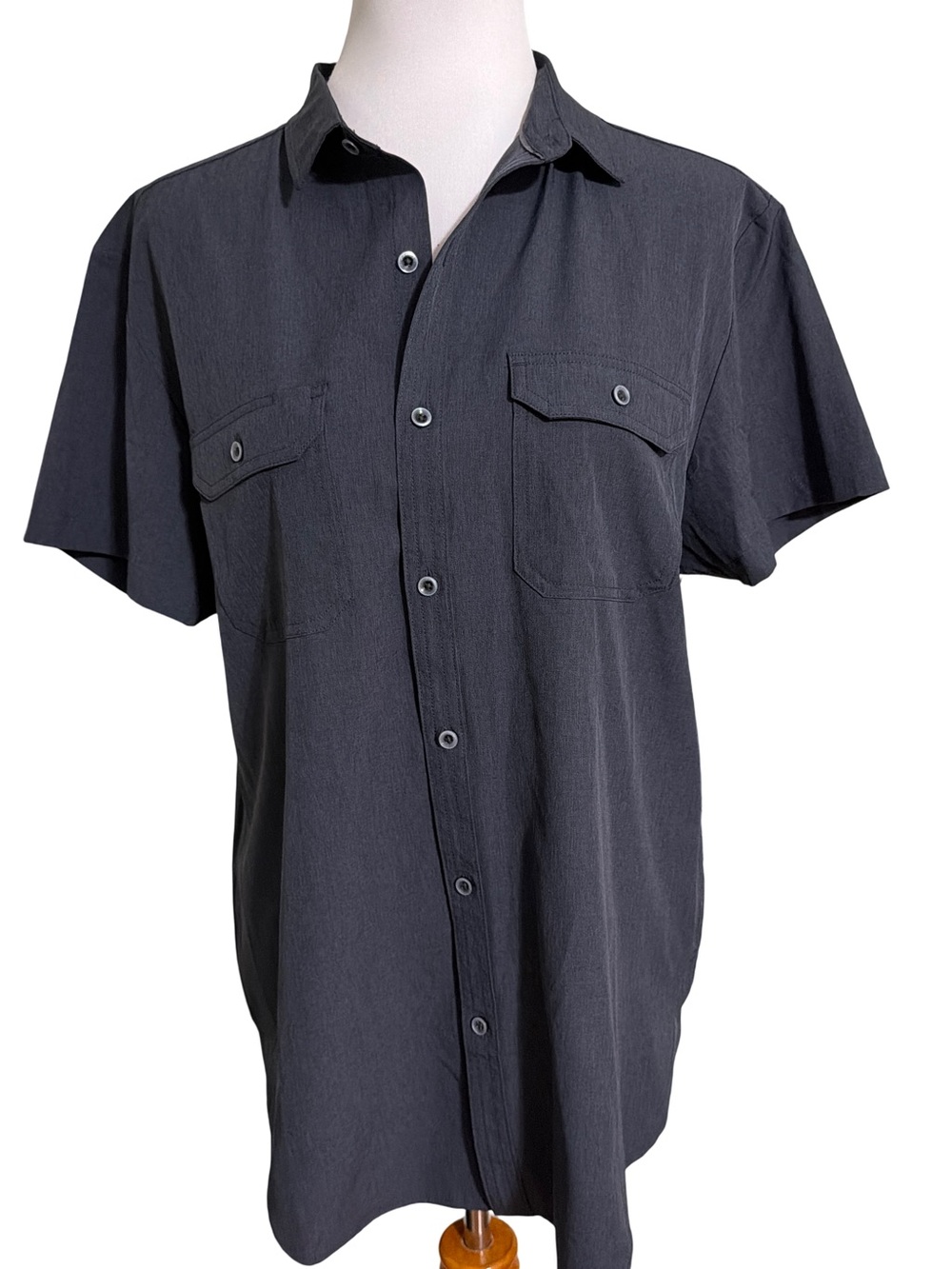 Kenneth Cole Slim Fit Short Sleeve Button-Down Shirt in Charcoal